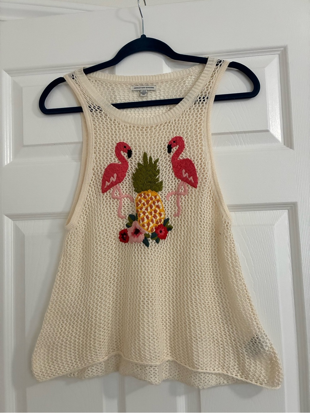 American Eagle Outfitters Cream Open-Knit Sweater Tank. Kids size large.